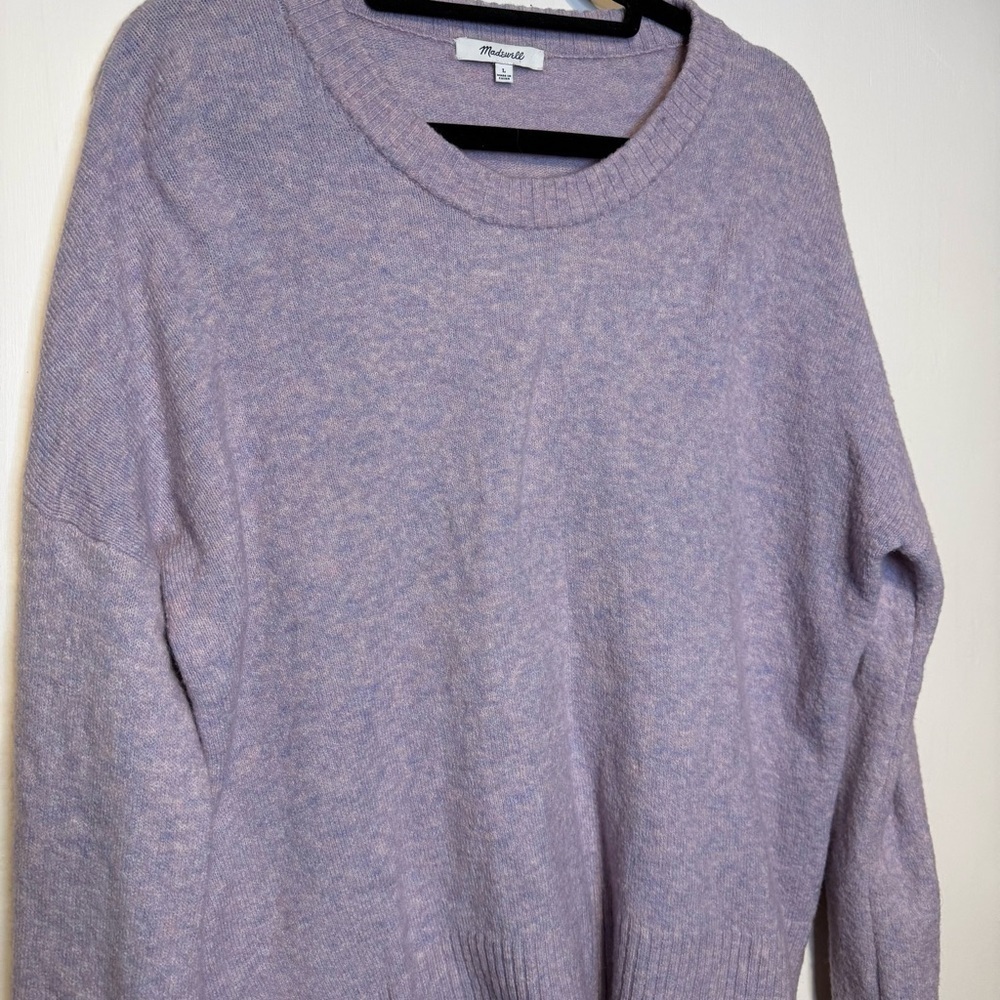 MADEWELL Payton Pullover Sweater in Coziest Yarn Heather Lilac Size Large Wool - Picture 4 of 9